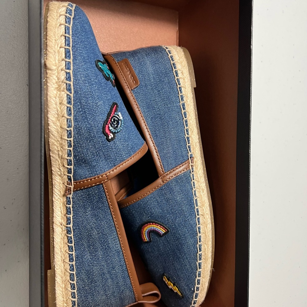 Coach Denim Slip-on Carson ESPADRILLE Size 7B WITH PRAIRIE SOUVENIRS - Picture 7 of 16